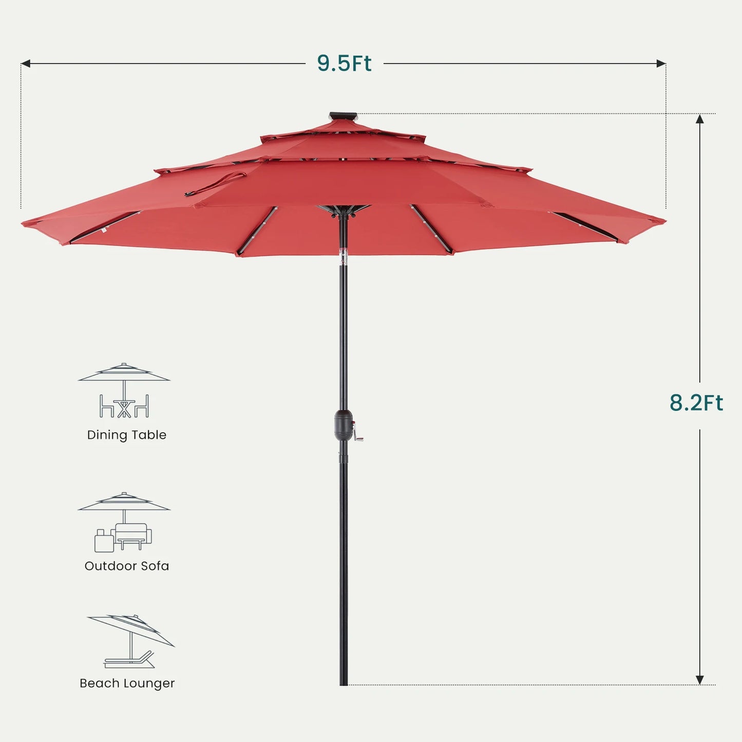 JHK Solar LED Patio Umbrella With Tilt Table Lights