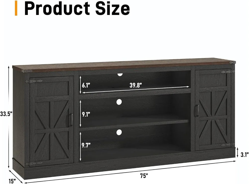 Farmhouse TV Stand With USB Ports And Power Outlets Storage Console