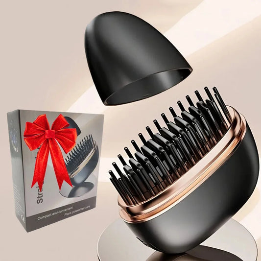 Mini Rechargeable Hair Straightener Brush: 3-Speed Temp Control, Anti-Scald Shell, Lightweight & Portable for Travel