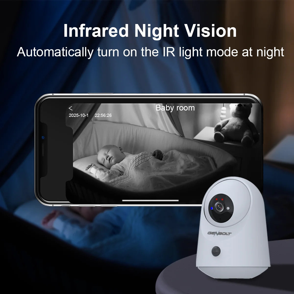 Genbolt 5000mAh Battery 2K Indoor Pan Tilt Security Camera PIR WiFi