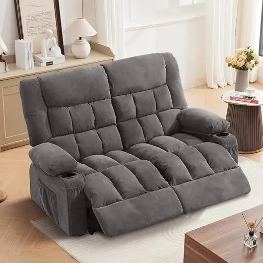 Oversized Recliner Loveseat With Cup Holders Side Pocket Manual Ergonomic