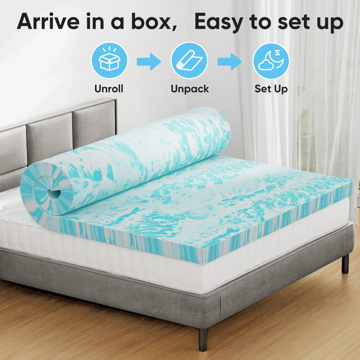 JHK Gel Cooling Memory Foam Mattress Topper Breathable