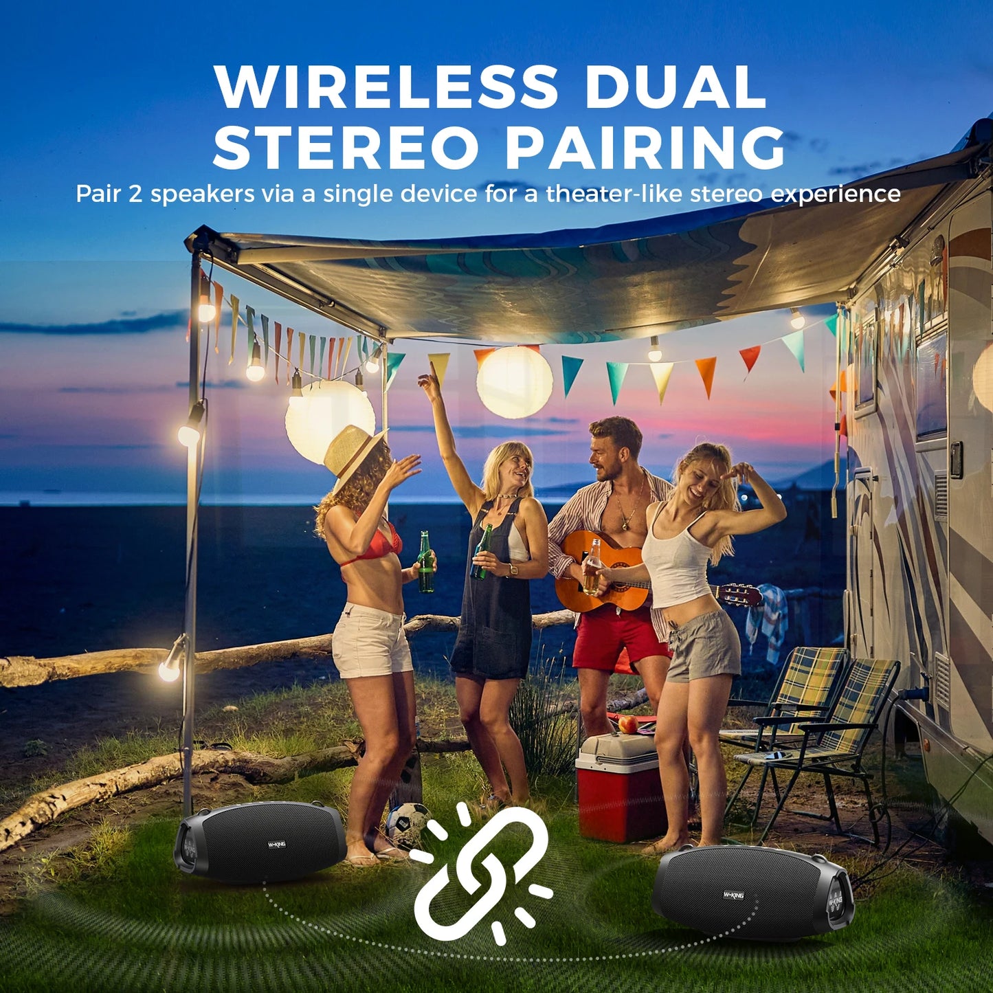 W-King Portable Bluetooth Speaker With Wireless Microphone Waterproof Outdoor