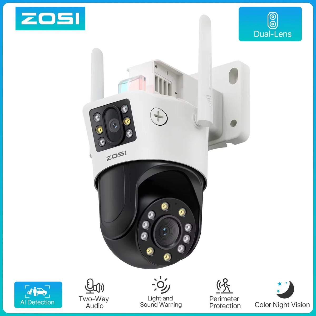 Zosi 4K Dual Lens PTZ Outdoor Surveillance Security Camera