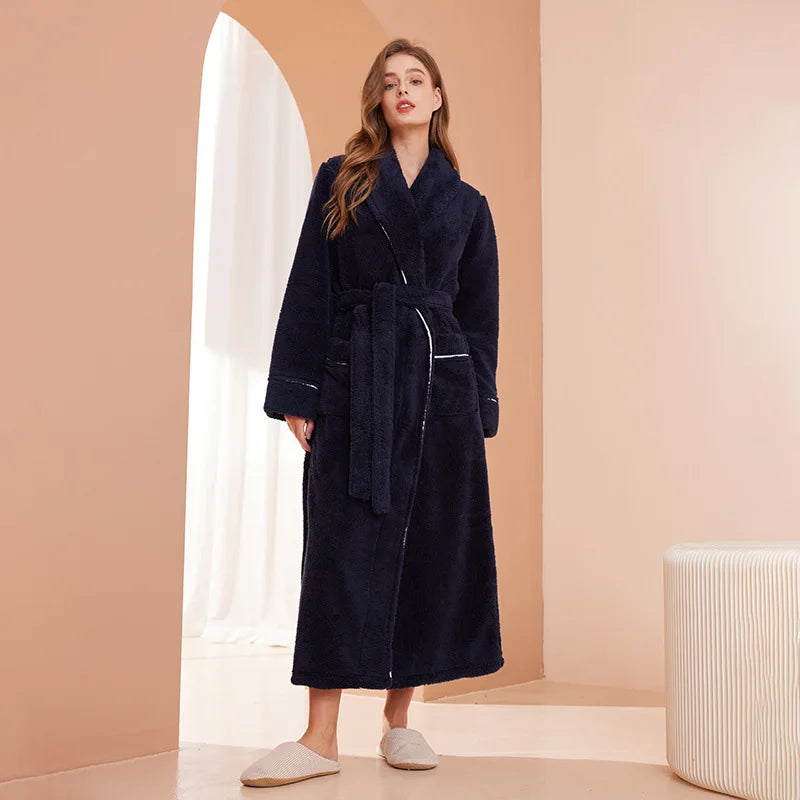 Gypsophila Winter Warm Long Flannel Bathrobe for Adults Unisex