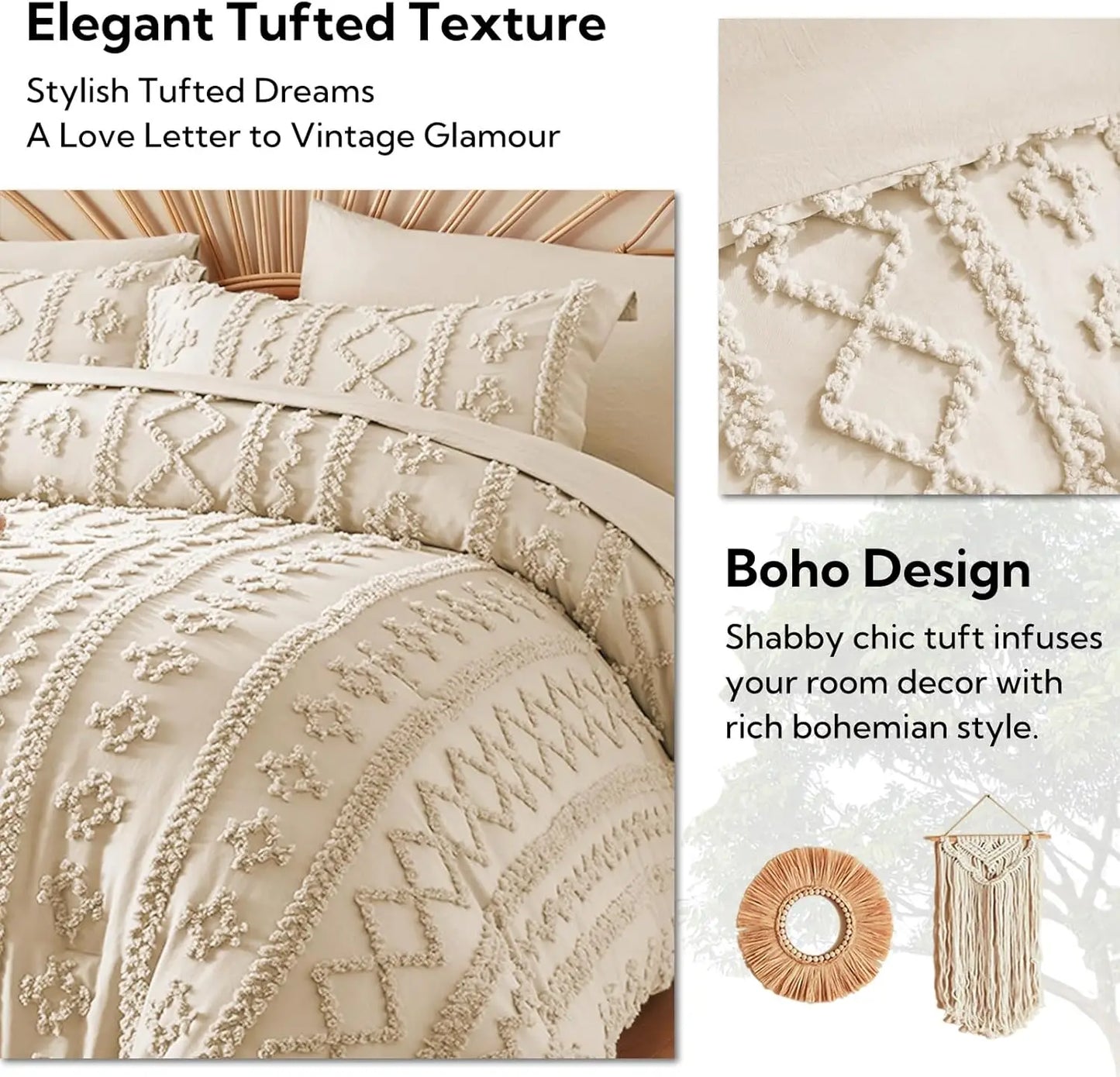Boho Bedding Set 7 Piece Tufted Comforter Bed In A Bag