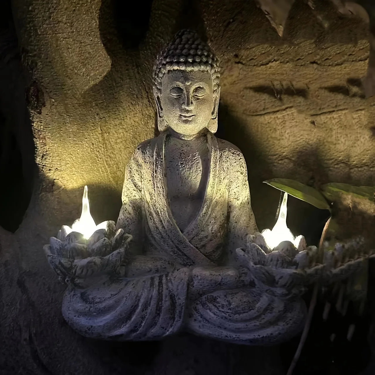 Solar Zen Garden Statue Light Outdoor Sitting Lotus Sculpture