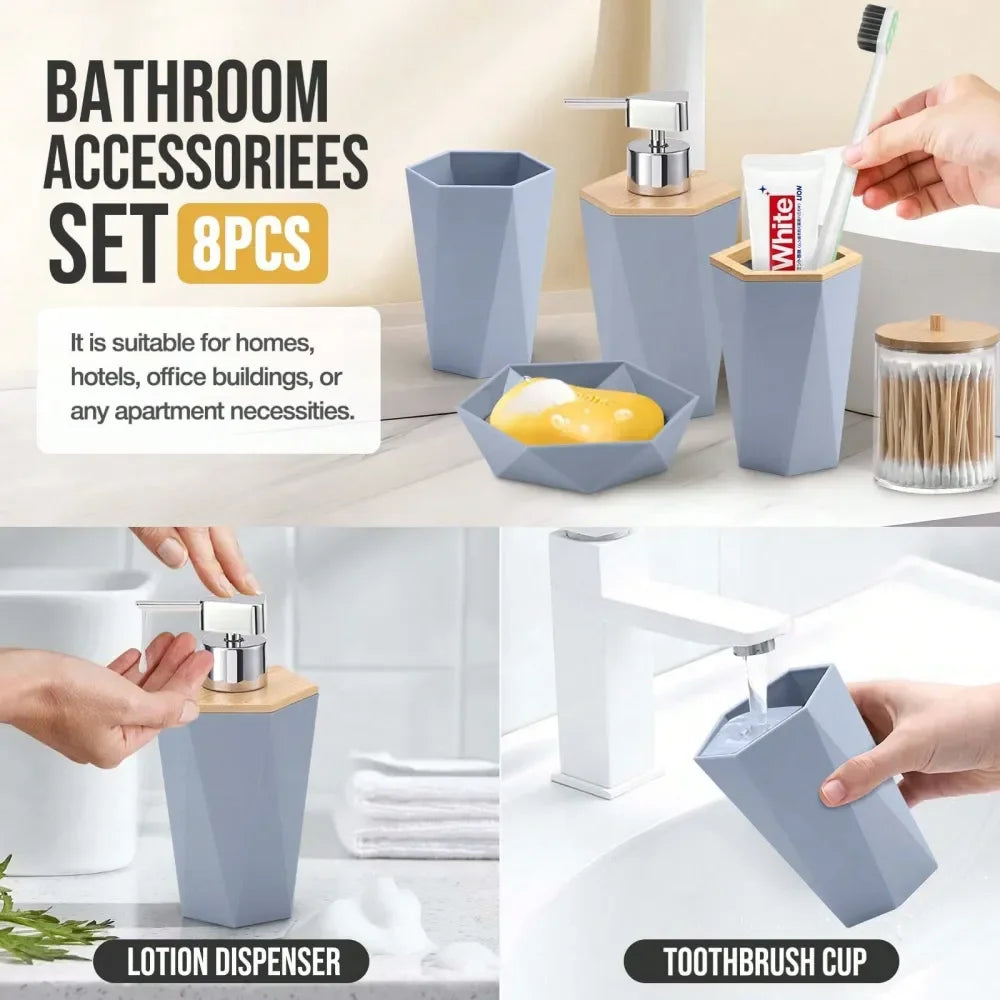 Eco Friendly Plastic Bathroom Accessory Set With Trash Cans Cups