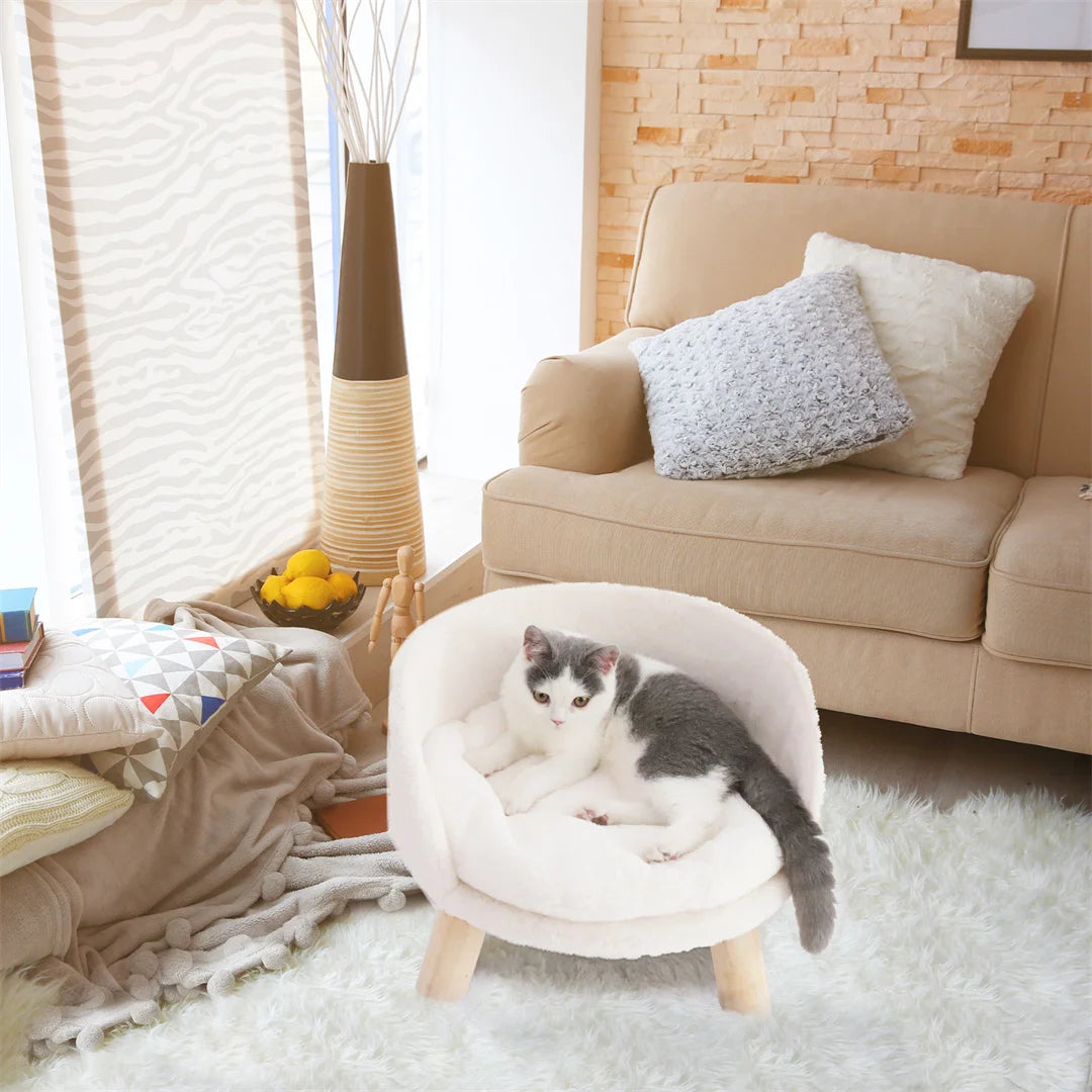 BINGOPAW Luxury Plush Cat Bed Nest With Wood Leg Support For Small Pets