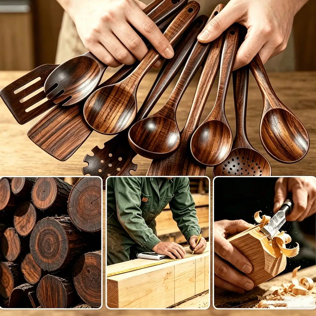 Wooden Kitchen Utensils Set Rustic Farmhouse Dark Natural Teak Wood Spatula 10 Piece Set Non Stick Cooking Spoons Heat Resistant Utensils Set For Kitchen Cooking Baking Serving Nonstick Cookware Housewarming Gift