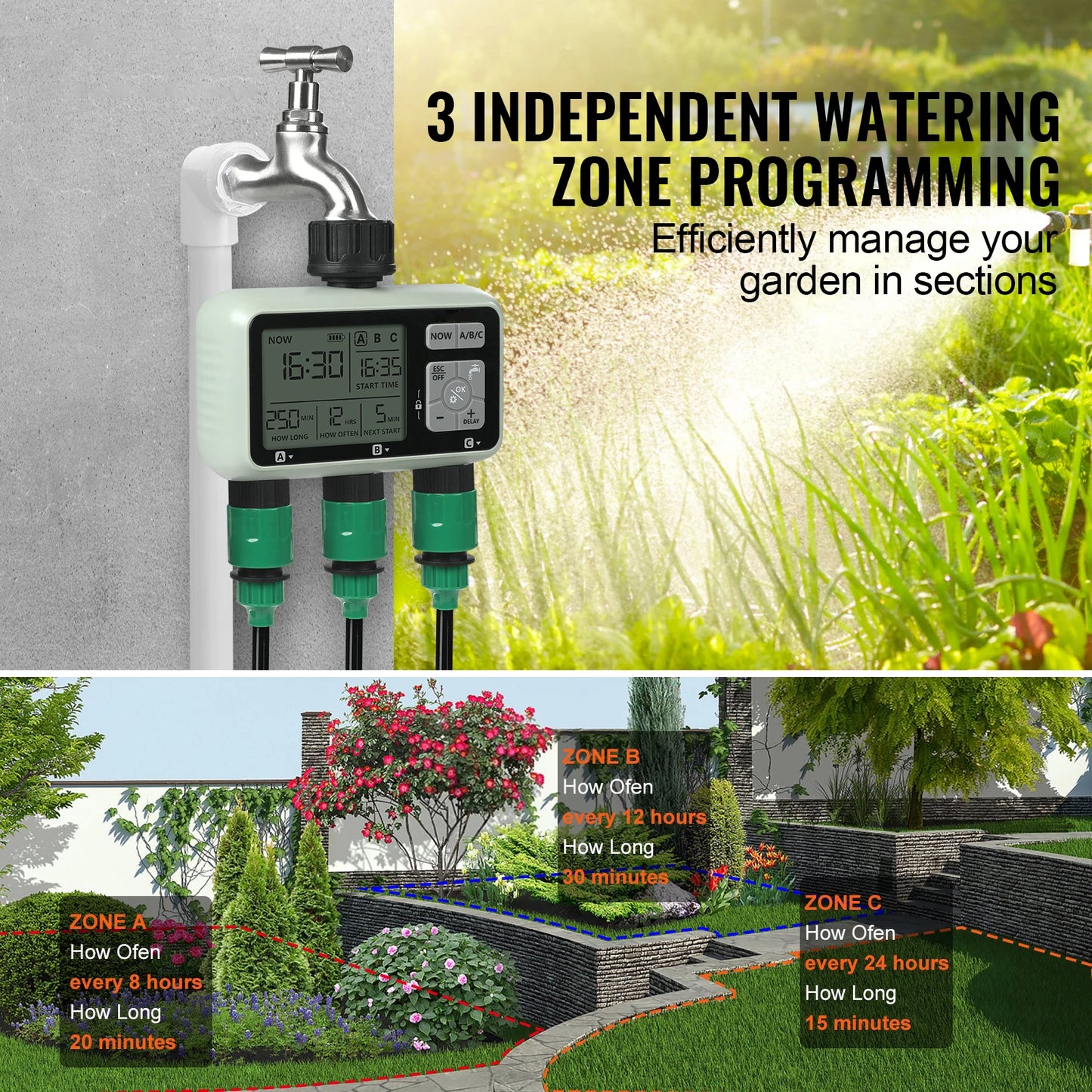SucceBuy Water Timer 3 Independent Watering Zones With LCD Display