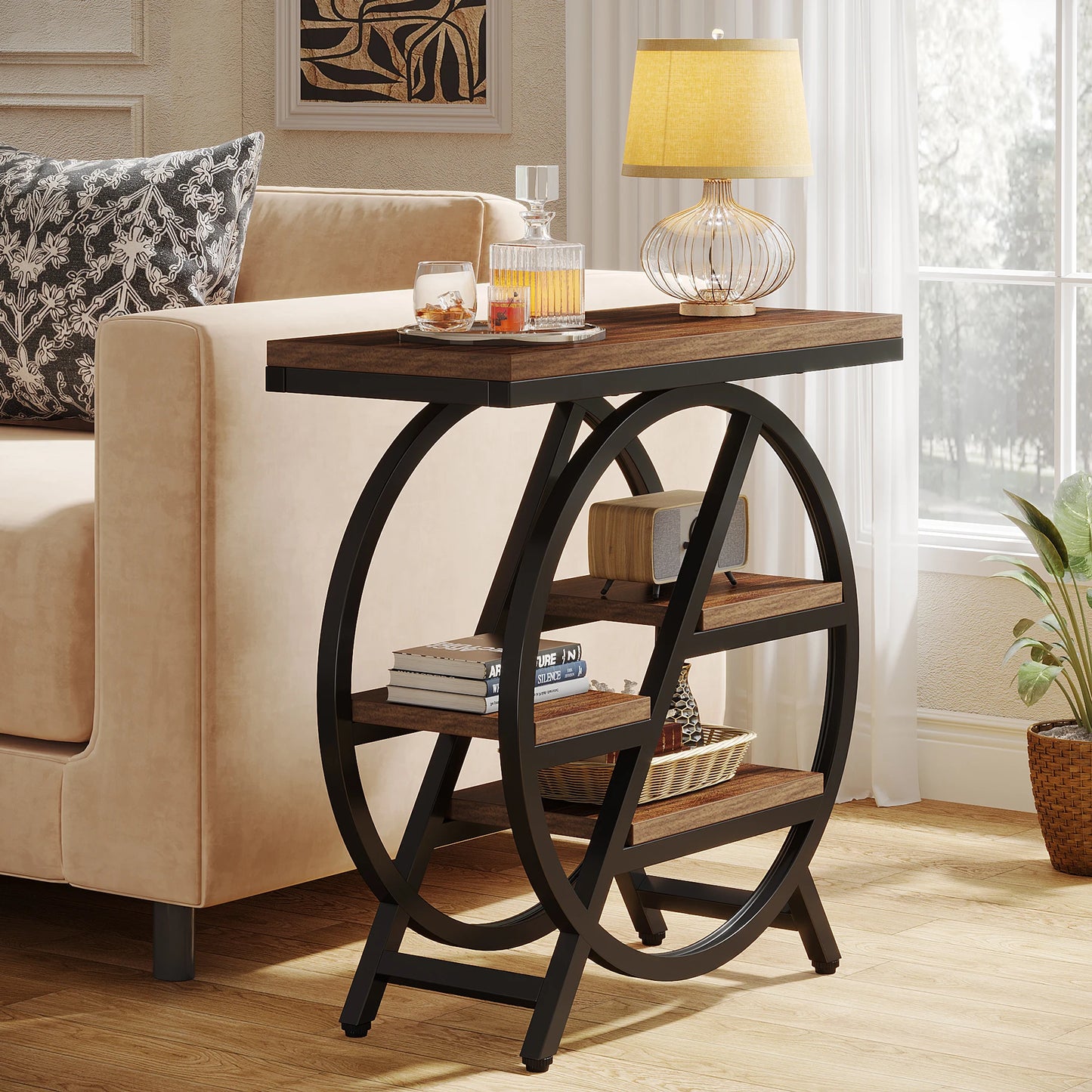 Tribesigns 3-Tier End Table With Storage And Geometric Frame