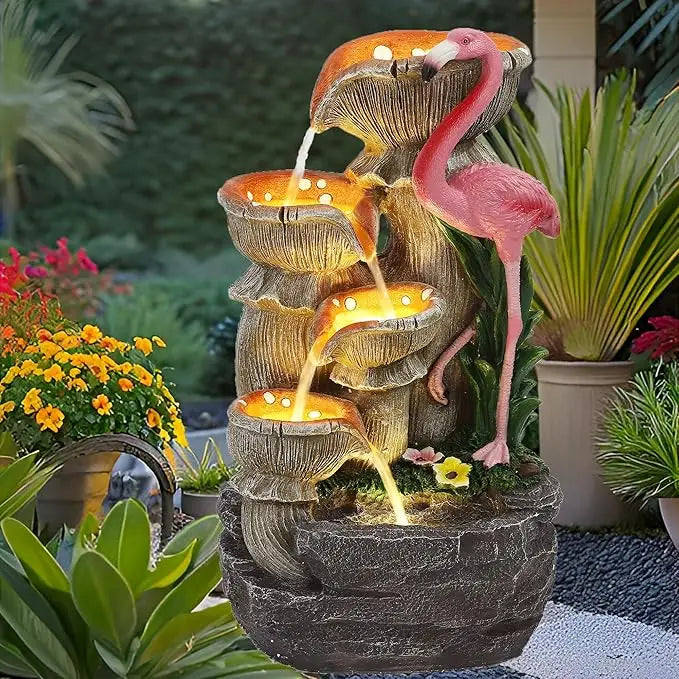 USSerenaY Flamingo Garden Water Fountain With LED Lights