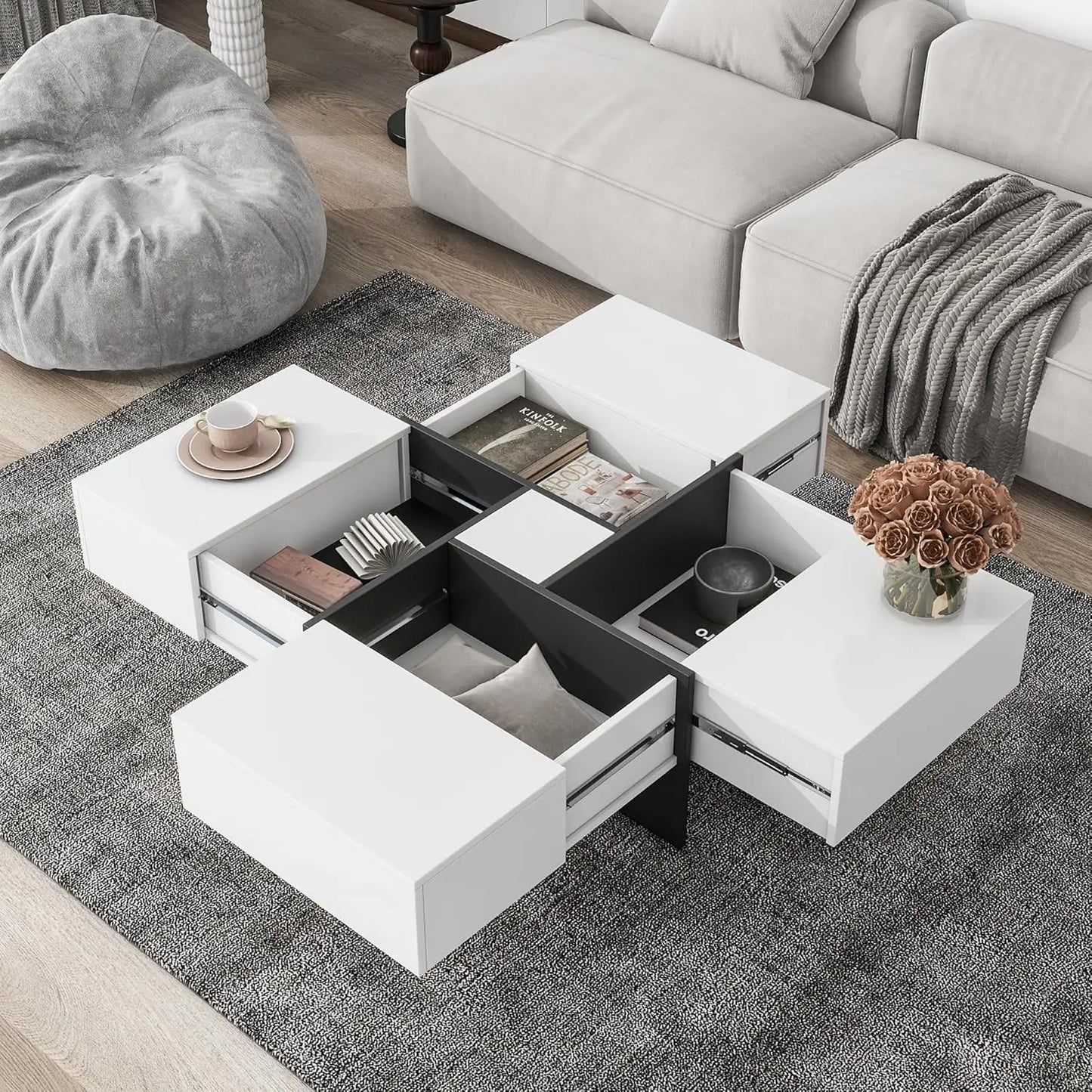 Modern Minimalist Coffee Table With Faux Marble Top