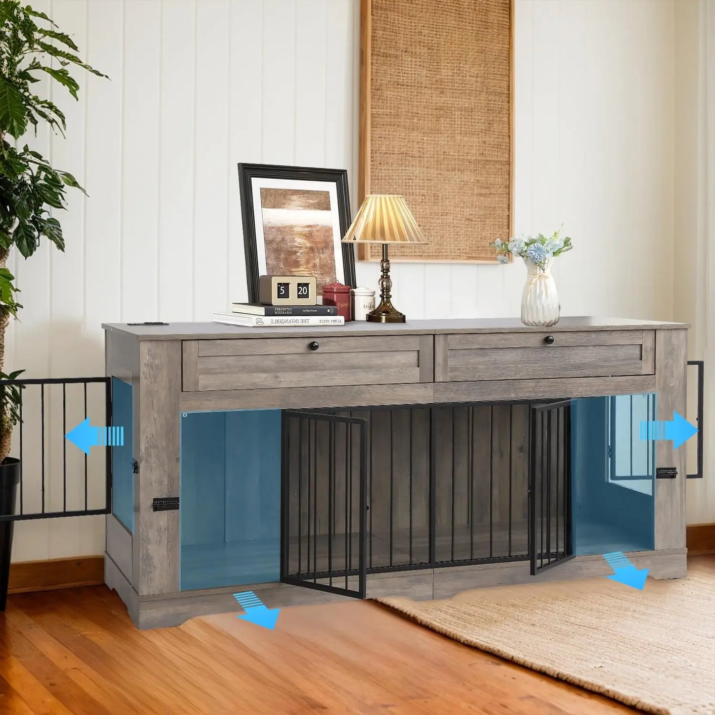 Heavy Duty Wooden Dog Crate End Table With Charging Station