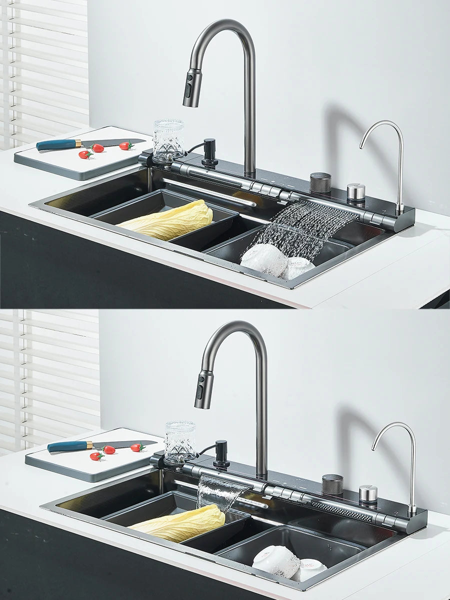 Quyanre 304 Stainless Steel Kitchen Sink Faucet Set With Dispenser