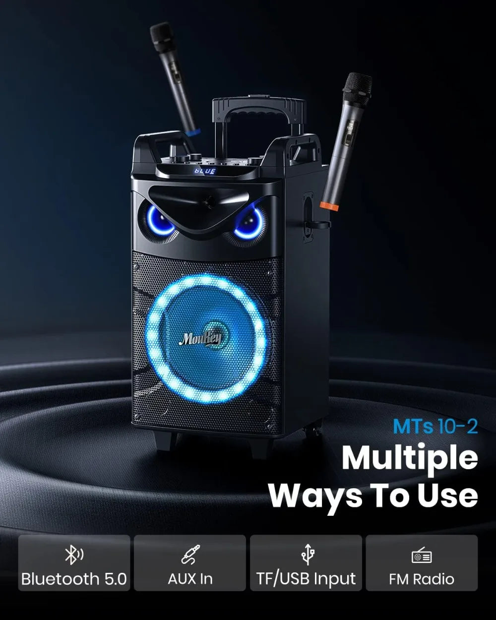 Portable PA System With Karaoke Bluetooth Speaker And Wireless Mics
