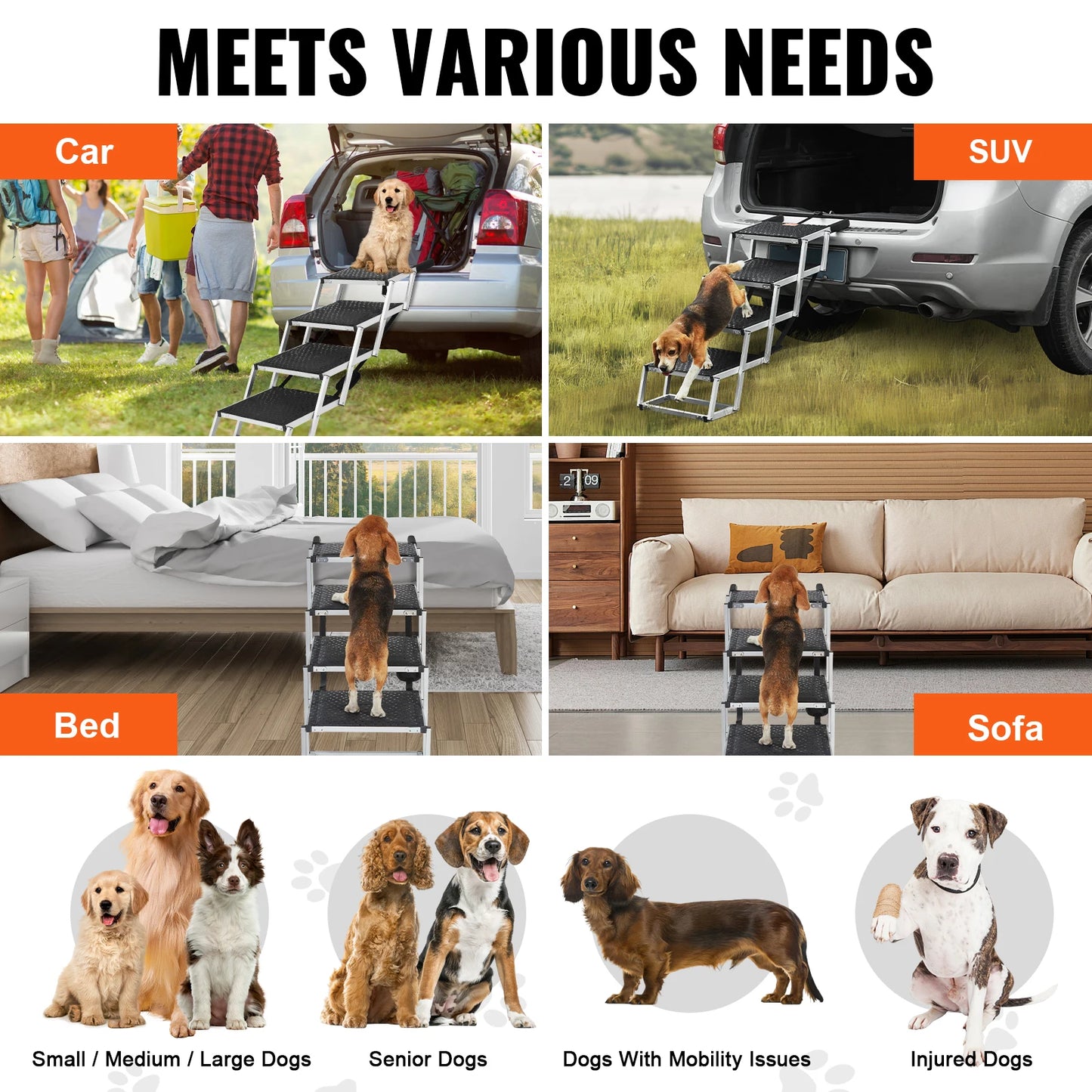 SucceBuy Folding Dog Car Stair Aluminum Steps Portable