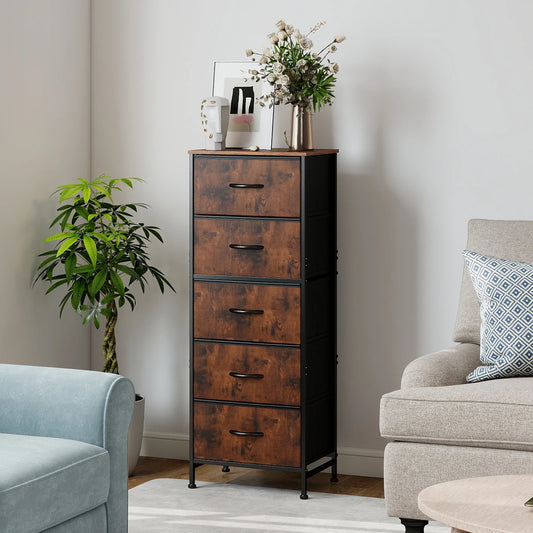 JHK Dresser With Five Fabric Drawers And Steel Frame
