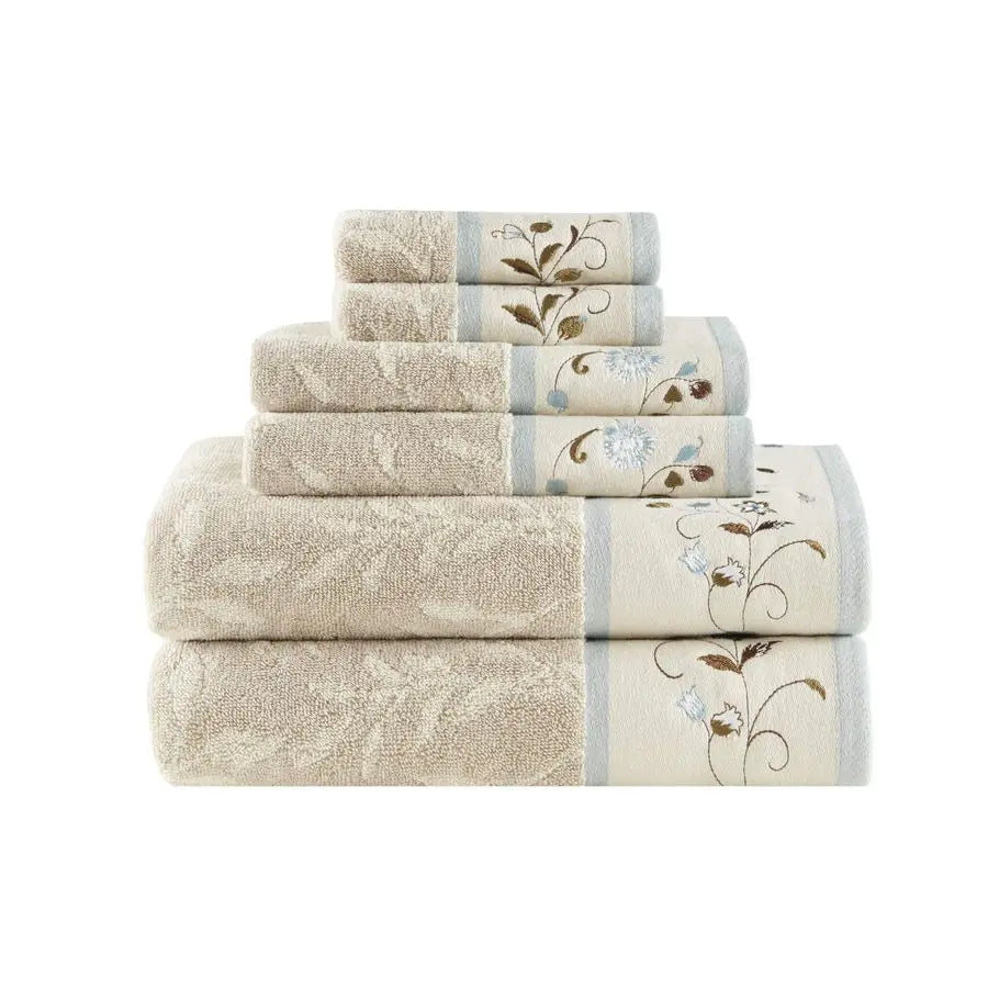 Serene Cotton Bath Towel Set With Floral Embroidered Jacquard Design