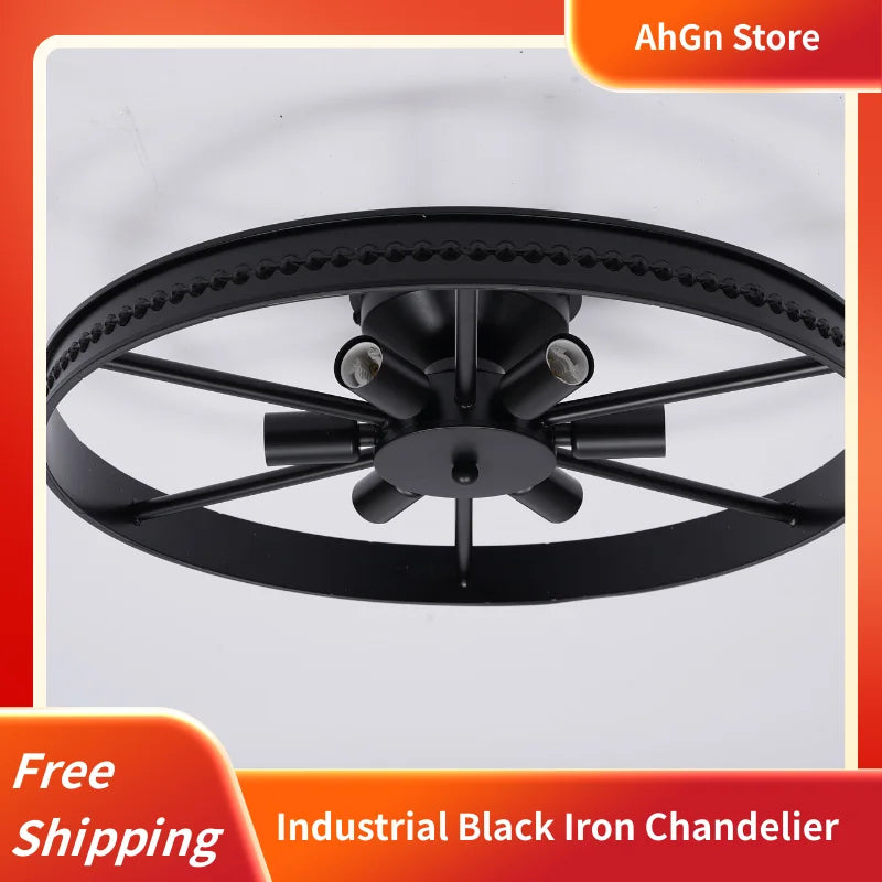 Industrial Iron Six Light Ceiling Chandelier