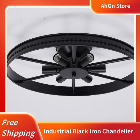 Industrial Iron Six Light Ceiling Chandelier