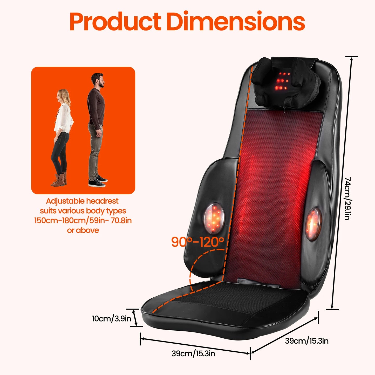 Chair Massager Pad With Remote Control Adjustable Intensity And Heat
