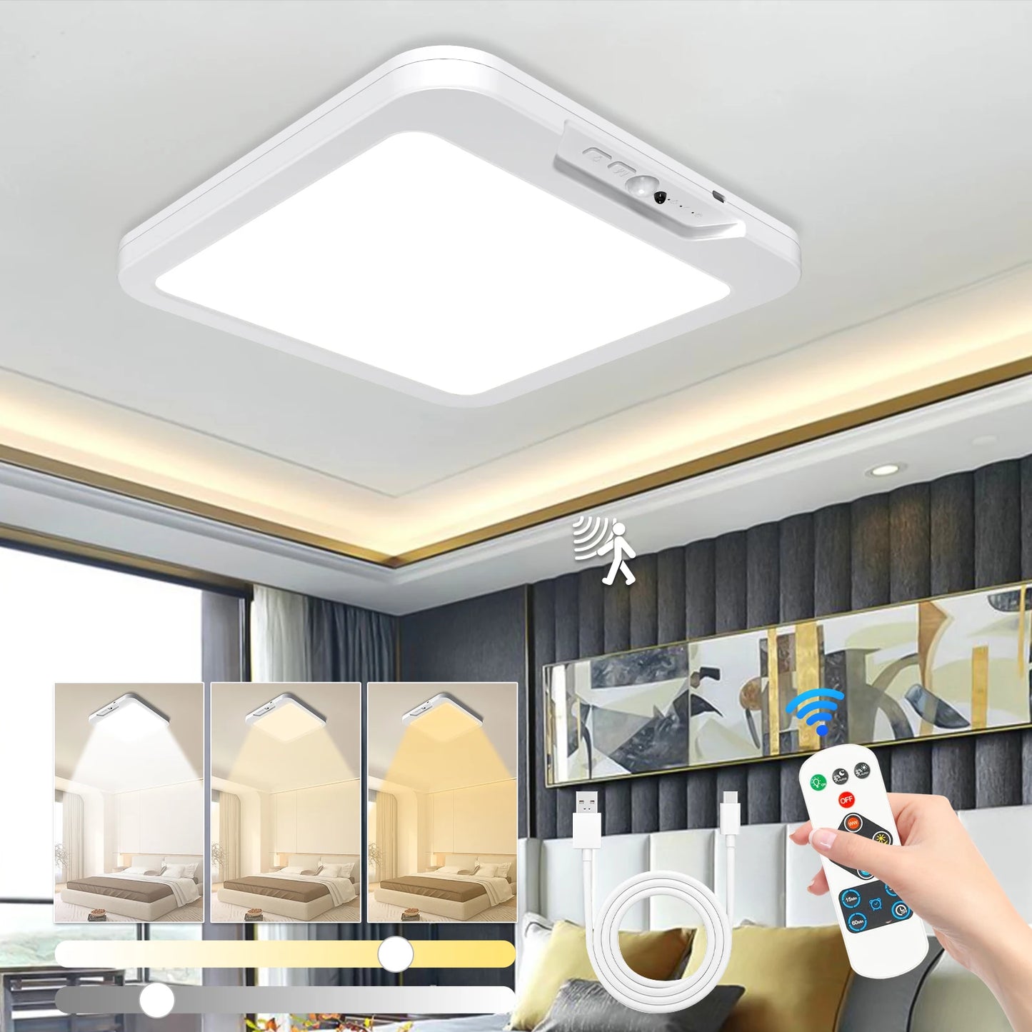Aiopp Modern Motion Sensor LED Ceiling Light Cordless Magnetic Mount