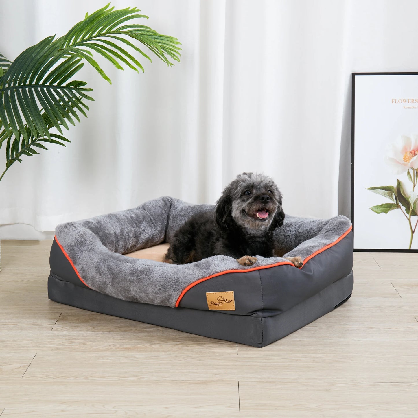 BINGOPAW Orthopedic Foam Dog Bed With Cotton Padded Bolster