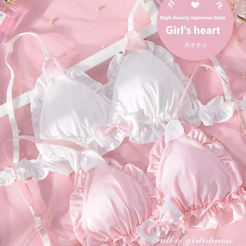 Women Plunge Bra And Brief Set With Bow Soft Polyester