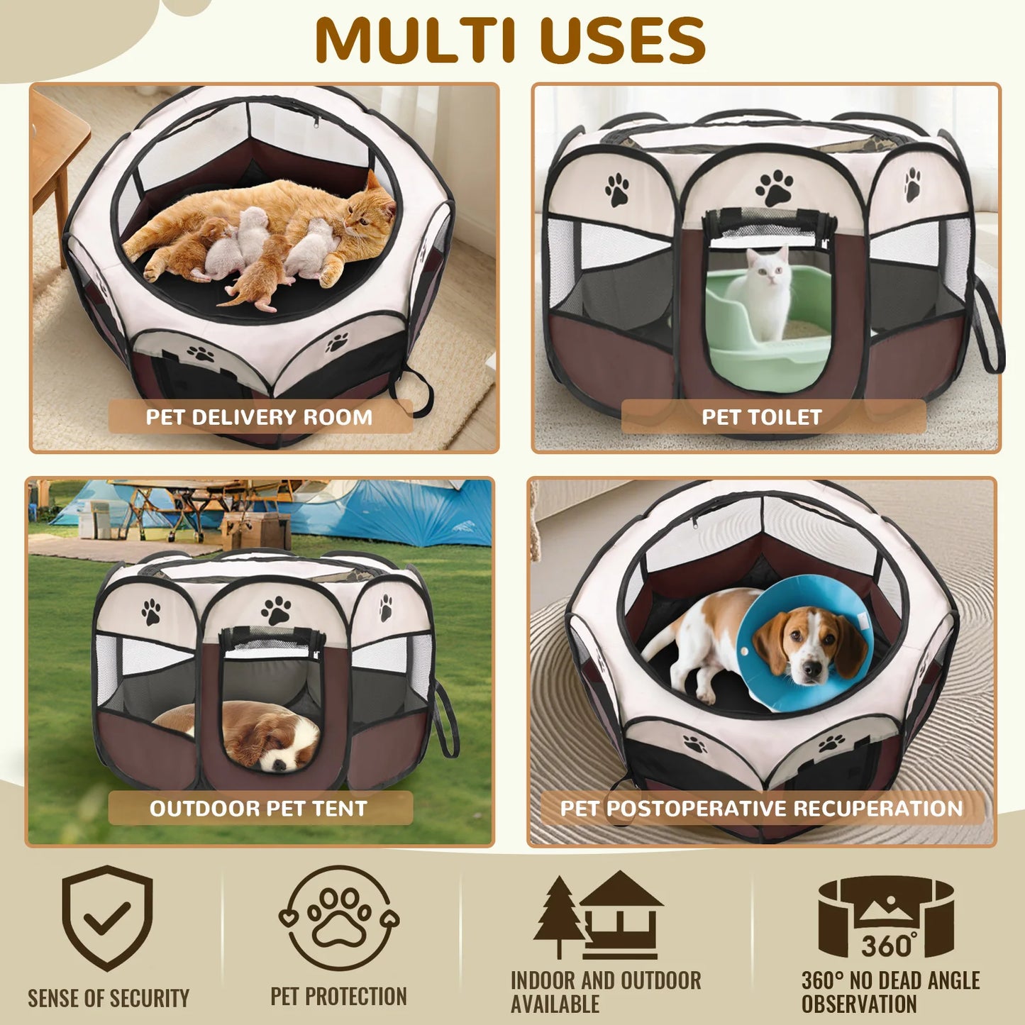 Foldable Pet Playpen For Dogs And Cats With Octagonal Design