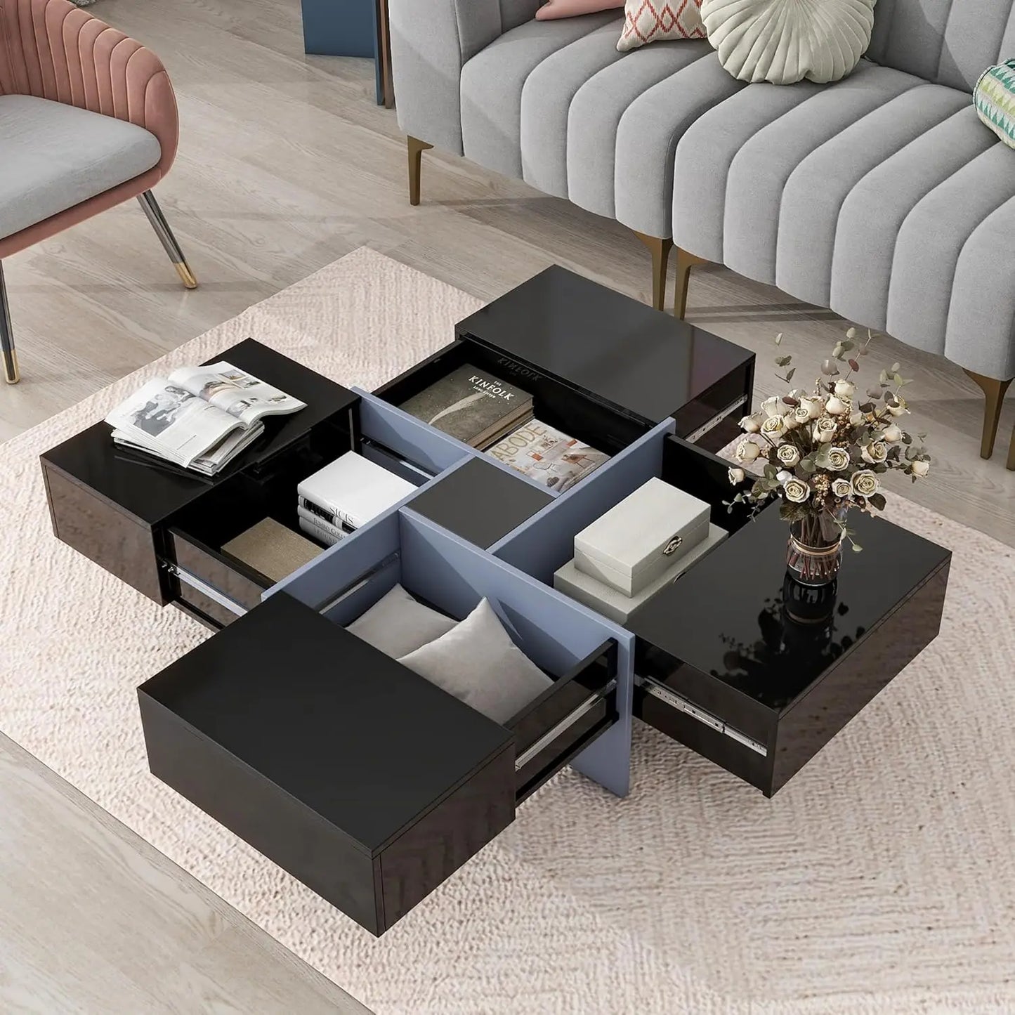 Modern Minimalist Coffee Table With Faux Marble Top