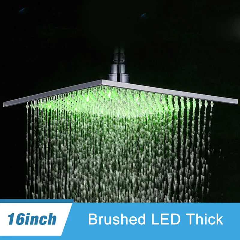Shinesia LED Rainfall Shower Head Stainless Steel Square Changing Lights