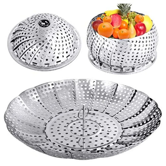 Veggie Vegetable Steamer Basket, Folding Steaming Basket, Metal Collapsible Stainless Steel Steamer Basket Insert, for Cooking
