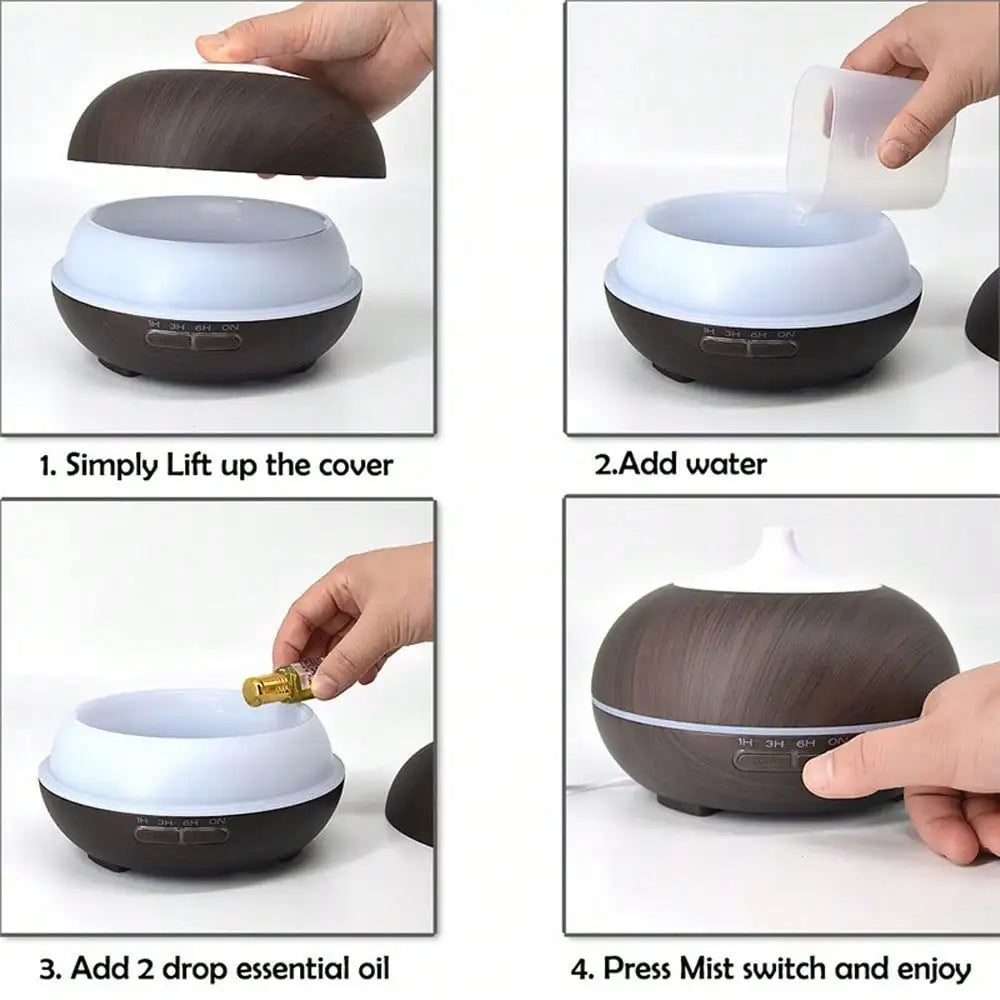 1 Pack 550ml Aromatherapy Diffuser Humidifier with Auto Shut Off 4 Timers Essential Oil Diffuser Includes 6 Oils