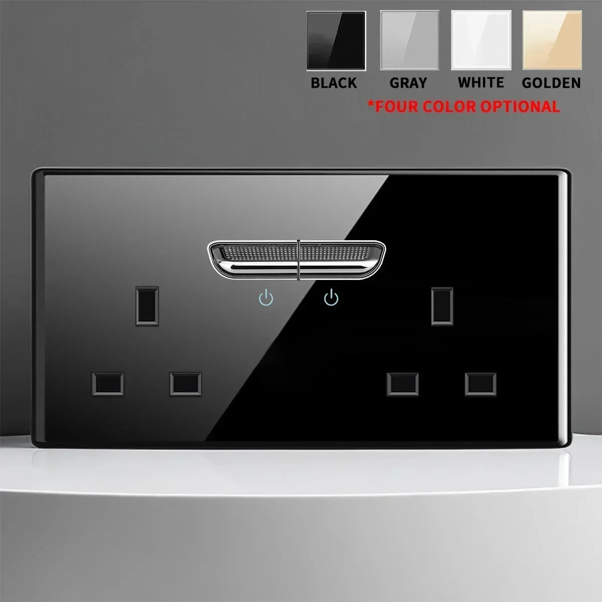 EU UK Crystal Tempered Glass Switch Panel LED Indicator