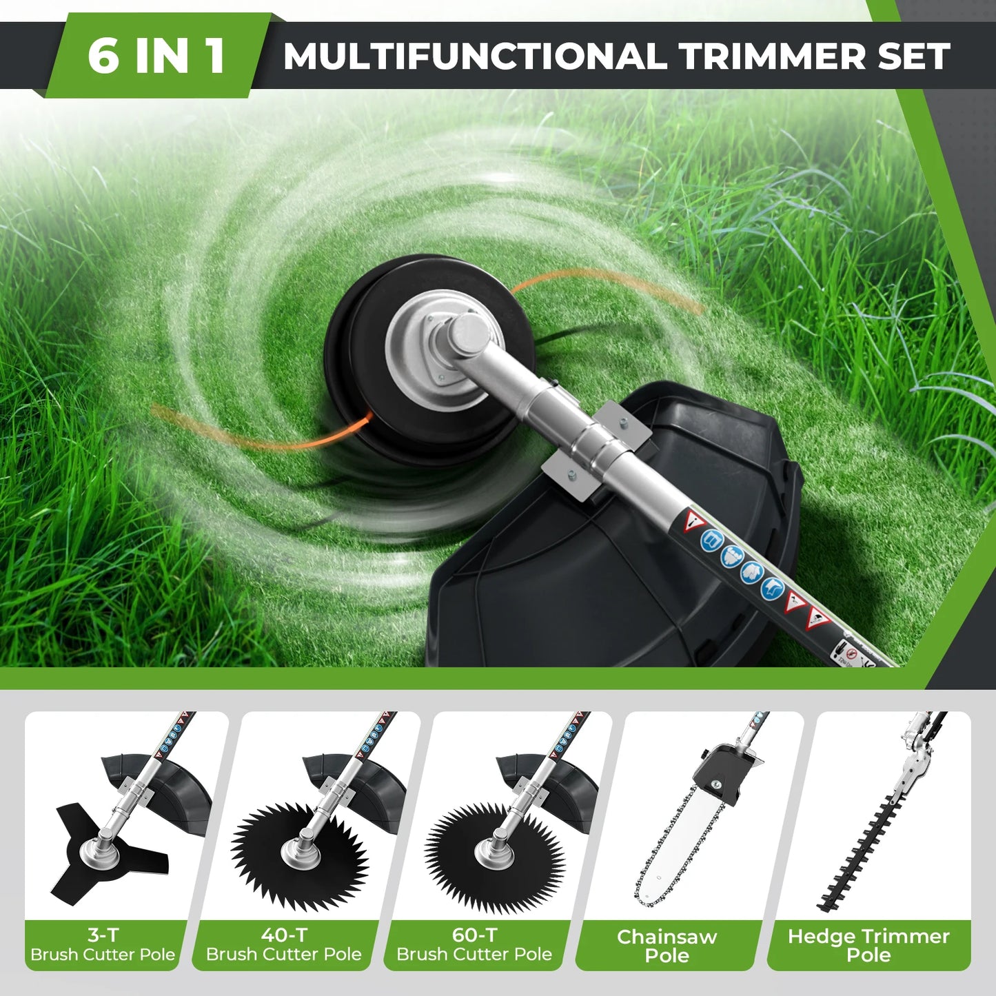 6-In-1 Gas Powered Weed Wacker Trimmer Pole Saw