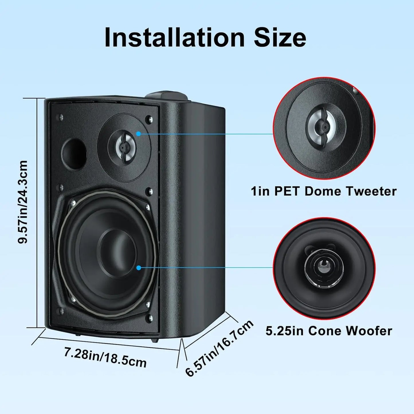 Herdio 5.25 Inch 300W Indoor Outdoor Dual Speakers Wall Mount System
