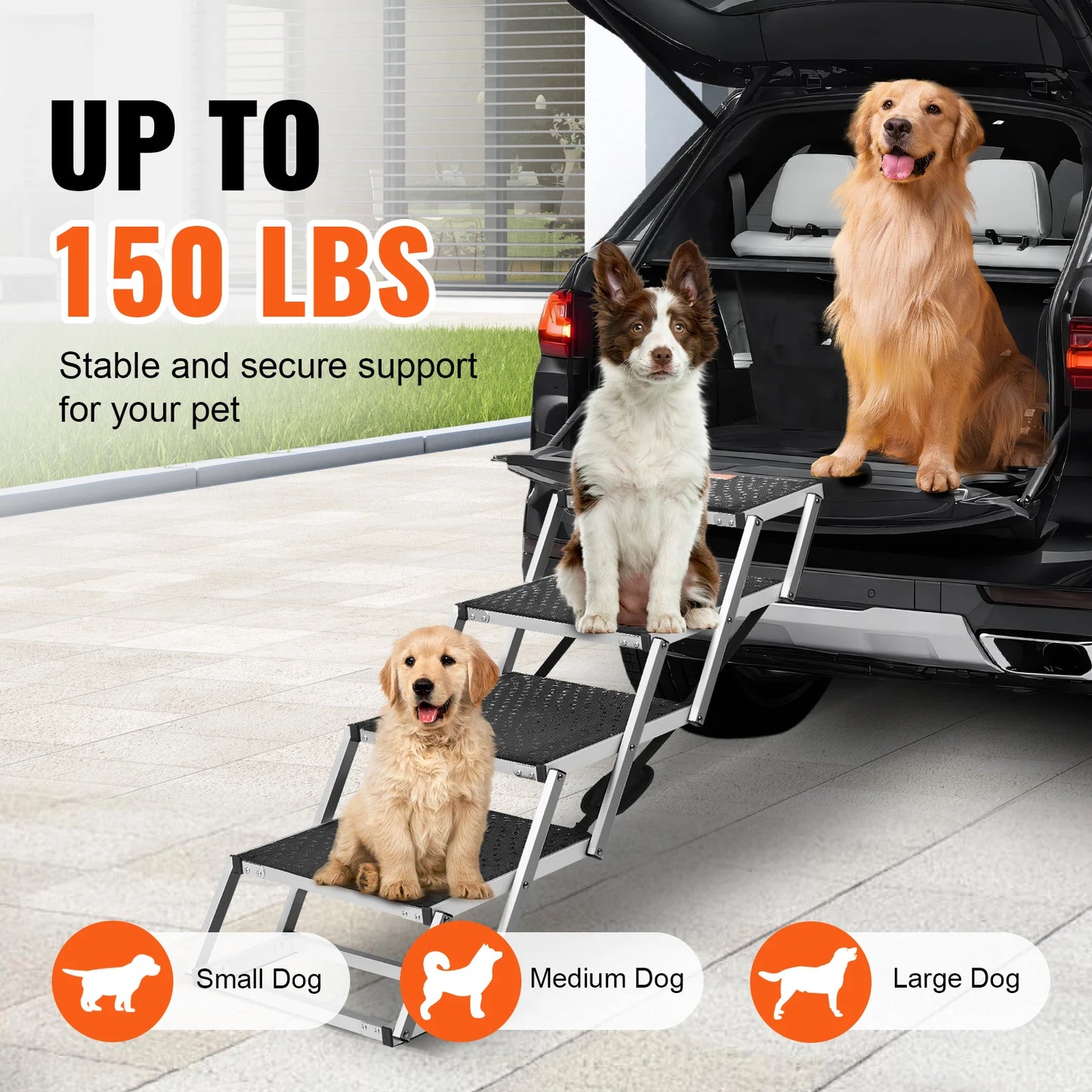 SucceBuy Folding Dog Car Stair Aluminum Steps Portable