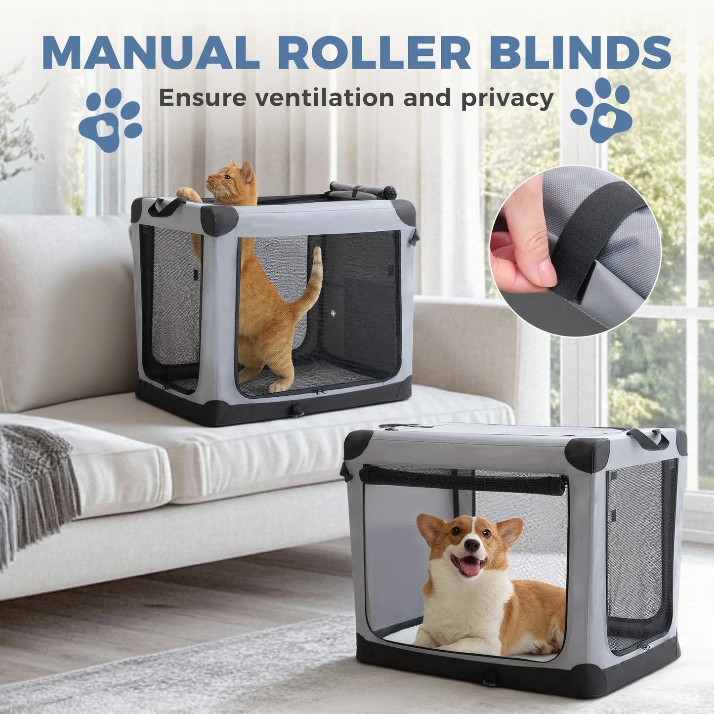 JHK Foldable Soft Dog Crate Portable Kennel With Three Doors