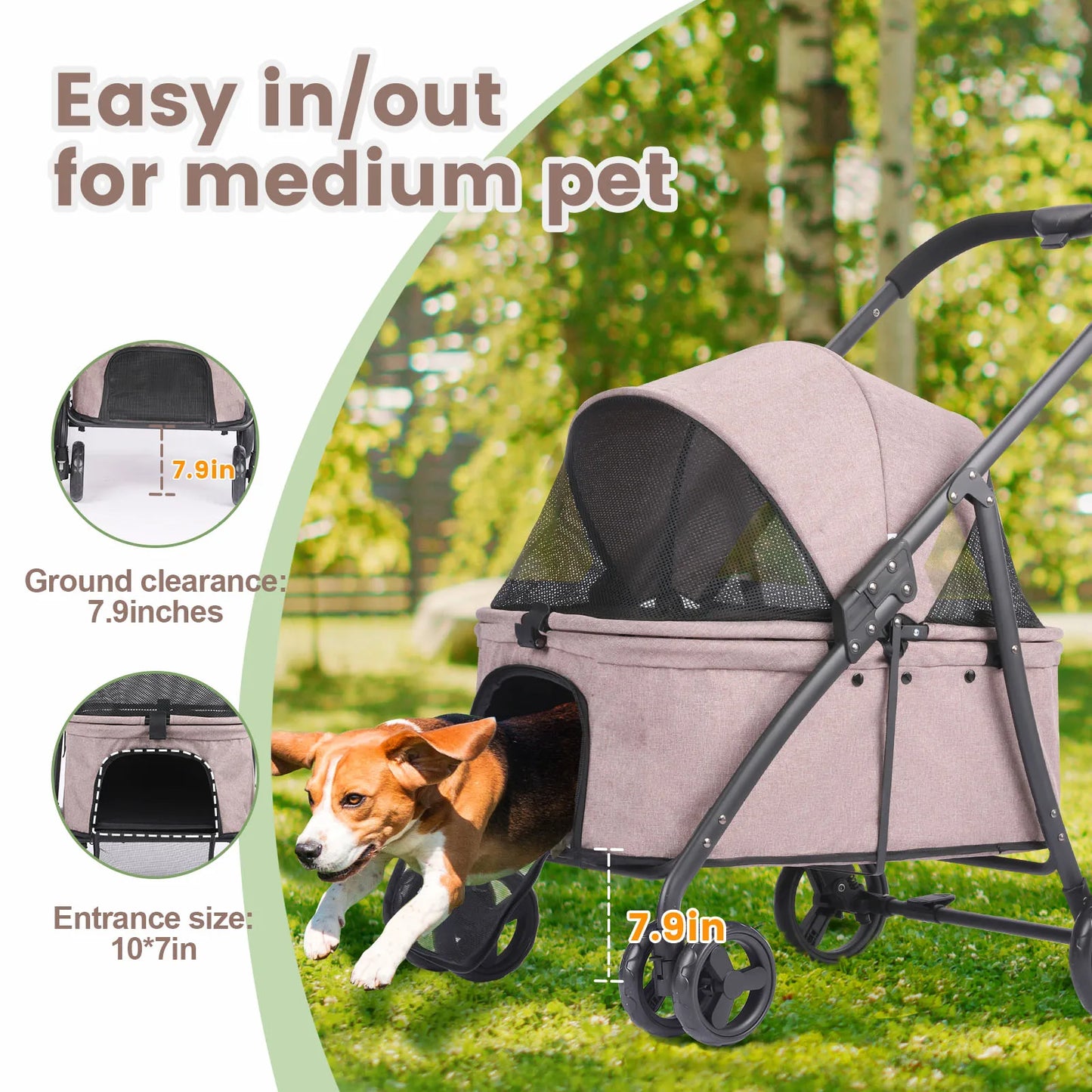 Foldable Dog Stroller Four Wheel Pet Pushchair Travel Carriage