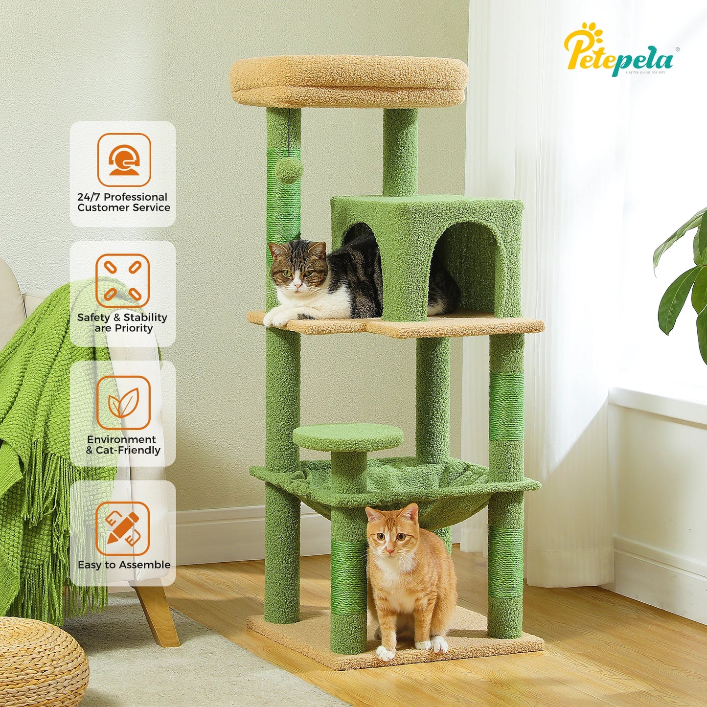 PETEPELA Cat Tree Five Level Tower With Metal Frame Hammock
