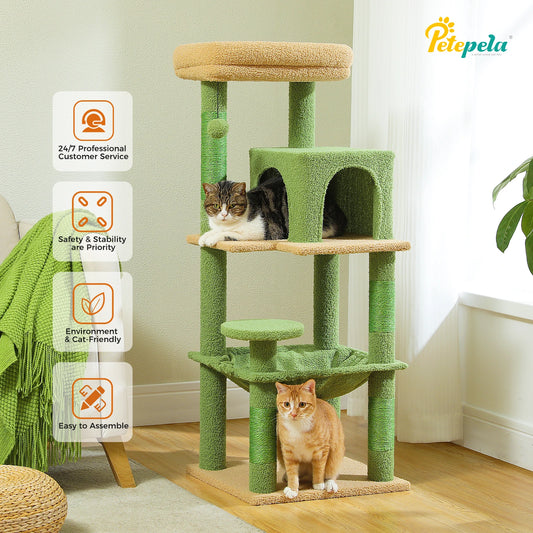 PETEPELA Cat Tree for Indoor Cats, 5-Level Large Cat Tower With Hammock