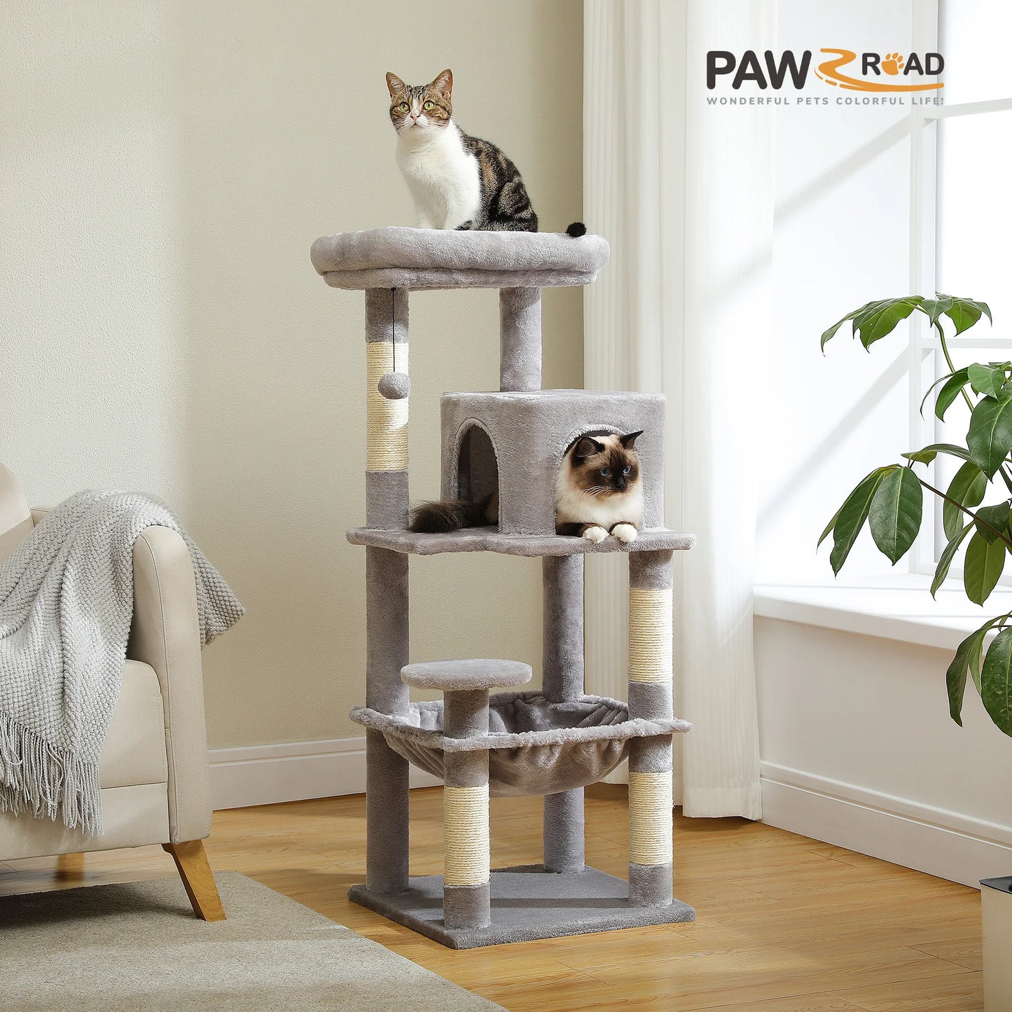 PETEPELA Cat Tree for Indoor Cats, 5-Level Large Cat Tower With Hammock
