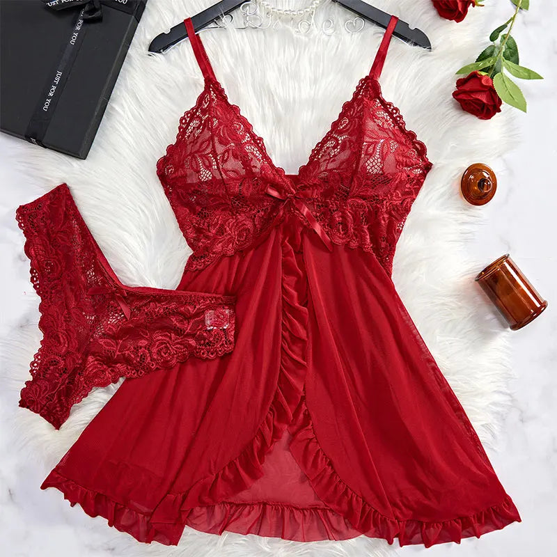 Women's Sleepwear Set Halter Nightdress and Panty Pijamas Kit