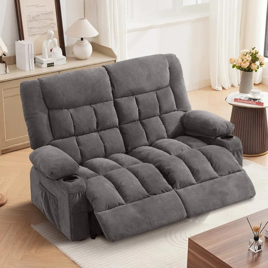 Oversized Recliner Loveseat With Cup Holders Side Pocket Manual Ergonomic