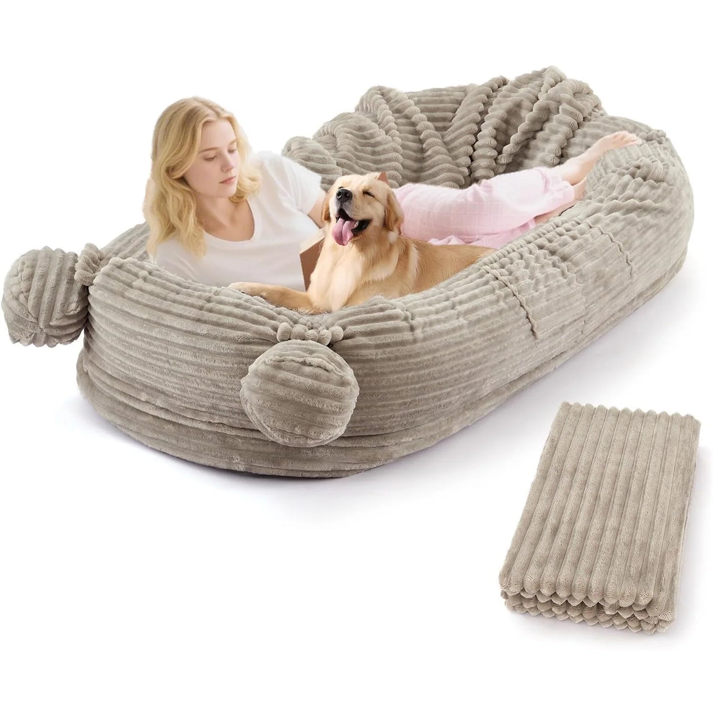 HiMISS Dog Bed For Adults With Removable Cover And Blanket