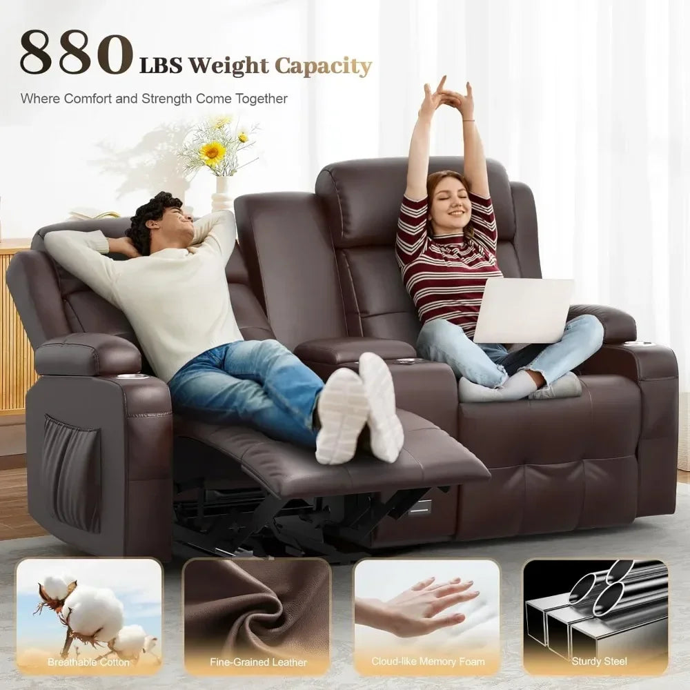 Reclining Massage Loveseat With Console Wall Hugger Sofa