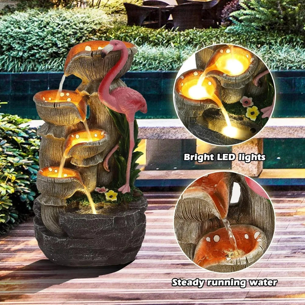 USSerenaY Flamingo Garden Water Fountain With LED Lights