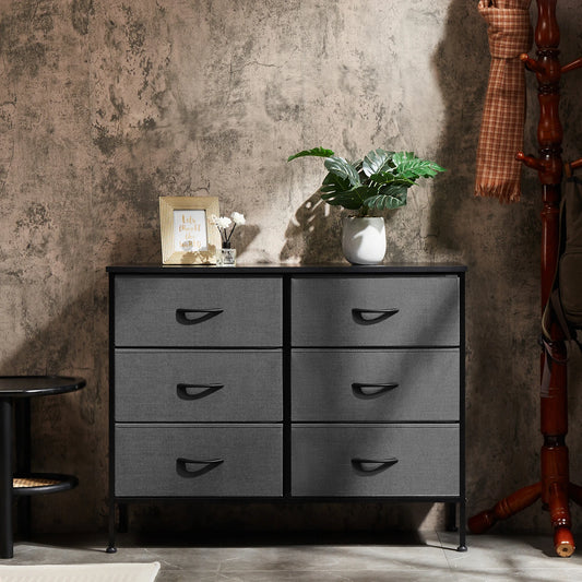 JHK Six Drawer Nightstand With Fabric Storage Chest Bedroom Furniture